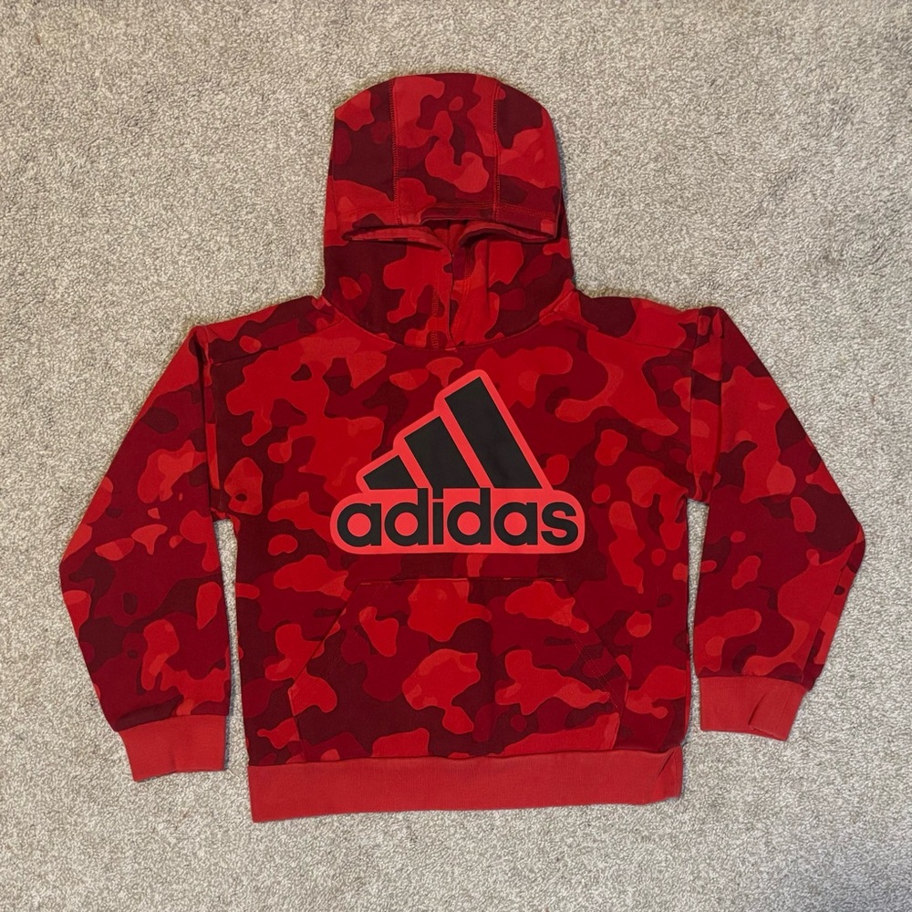 Adidas Kids Red Camo Hoodie Boys Size Small (8) Pullover Sweatshirt